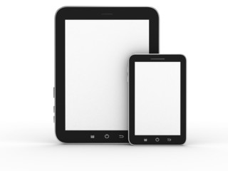 tablet PC with mobile smartphone isolated on white