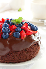 Chocolate cake with summer berries.