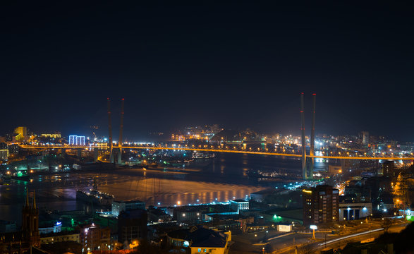 Vladivostok cityscape, winter. Night view.