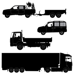 Transportation icons collection - vector silhouette. Working car