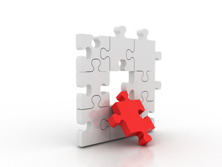 White jigsaw puzzles group with one red individual piece