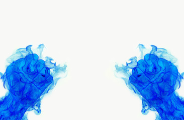 two blue fire flames fist on white background