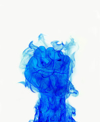 blue fire flames fist on white background