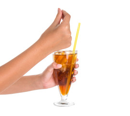 Teenage girl hands holding a refreshing drink