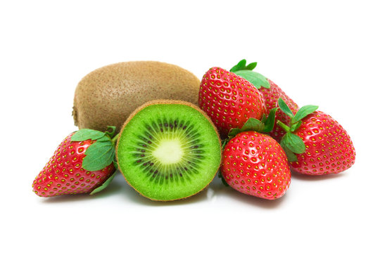 strawberry and kiwi isolated on white background