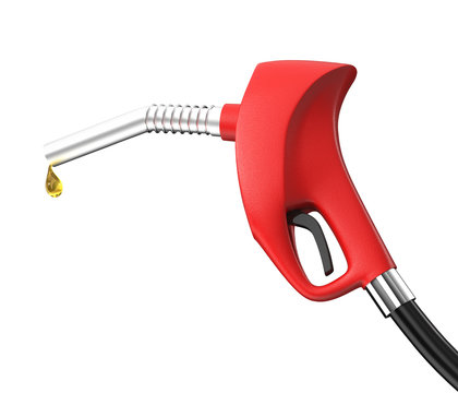 Red gas pump nozzle on white background