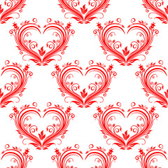 Fototapeta na wymiar Seamless pattern ornate floral hearts