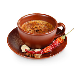 Coffee with pepper on white background
