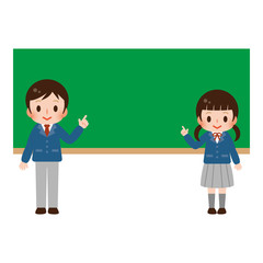 学生男女　黒板