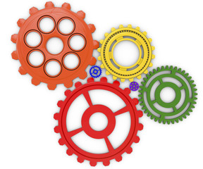Color gears on white background. 3d rendered