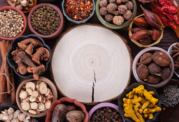 Large set of spices and seasonings