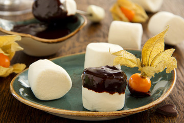 marshmallow with shkoladnym sauce.