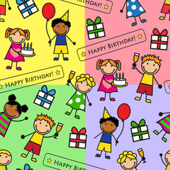 Fototapeta na wymiar Cartoon seamless pattern with birthday party