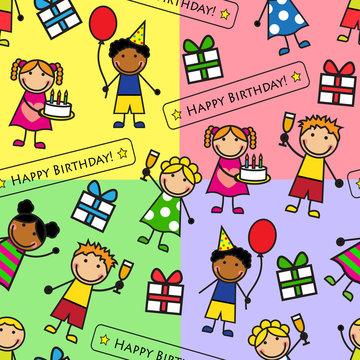Cartoon seamless pattern with birthday party