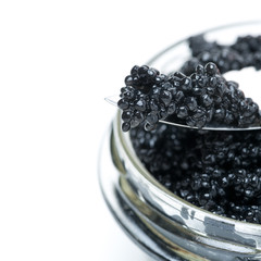 close-up of black caviar, isolated