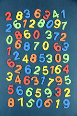Colorful numbers on school desk background