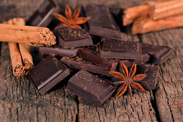 Pieces of dark chocolate