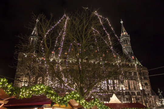 Town hall and Christmas decoration in Aachen, Germany