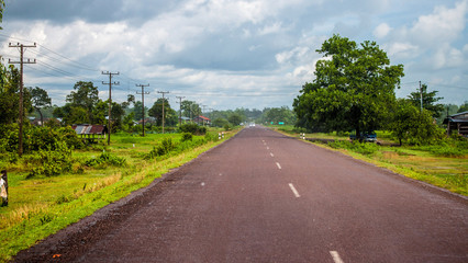 Main road in southern Laos (Pakse  - Cambodia border)