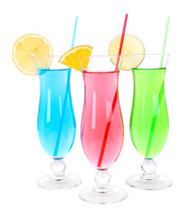 Glasses of cocktails isolated on white