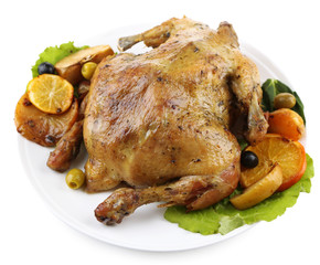 Whole roasted chicken with vegetables