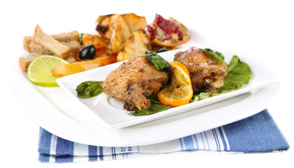 Homemade fried chicken drumsticks with vegetables