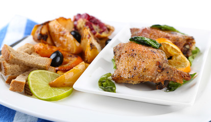 Homemade fried chicken drumsticks with vegetables