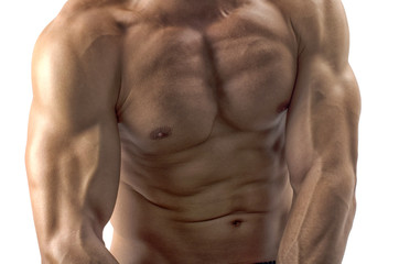 Fototapeta na wymiar Bodybuilder with perfect abs, shoulders,biceps, triceps,chest