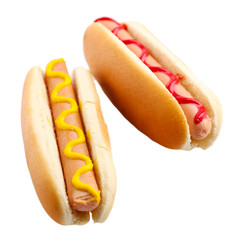 Tasty hot dogs isolated on white
