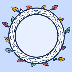Round wooden frame. Vector illustration.