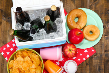 Ice chest full of drinks in bottles