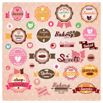 Collection of vintage retro ice cream and bakery labels