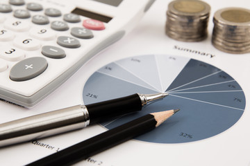 Business diagram on financial report with coins