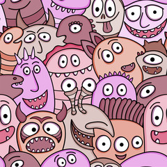 Funny monsters seamless vector pattern.