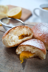 Freshly baked sweet buns with jam