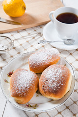 Freshly baked sweet buns with jam