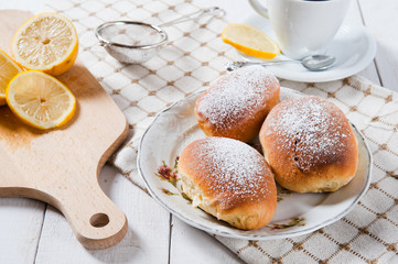 Freshly baked sweet buns with jam