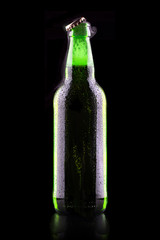 Cold beer bottle with chill smoke