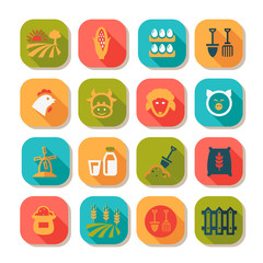 flat farm icon set