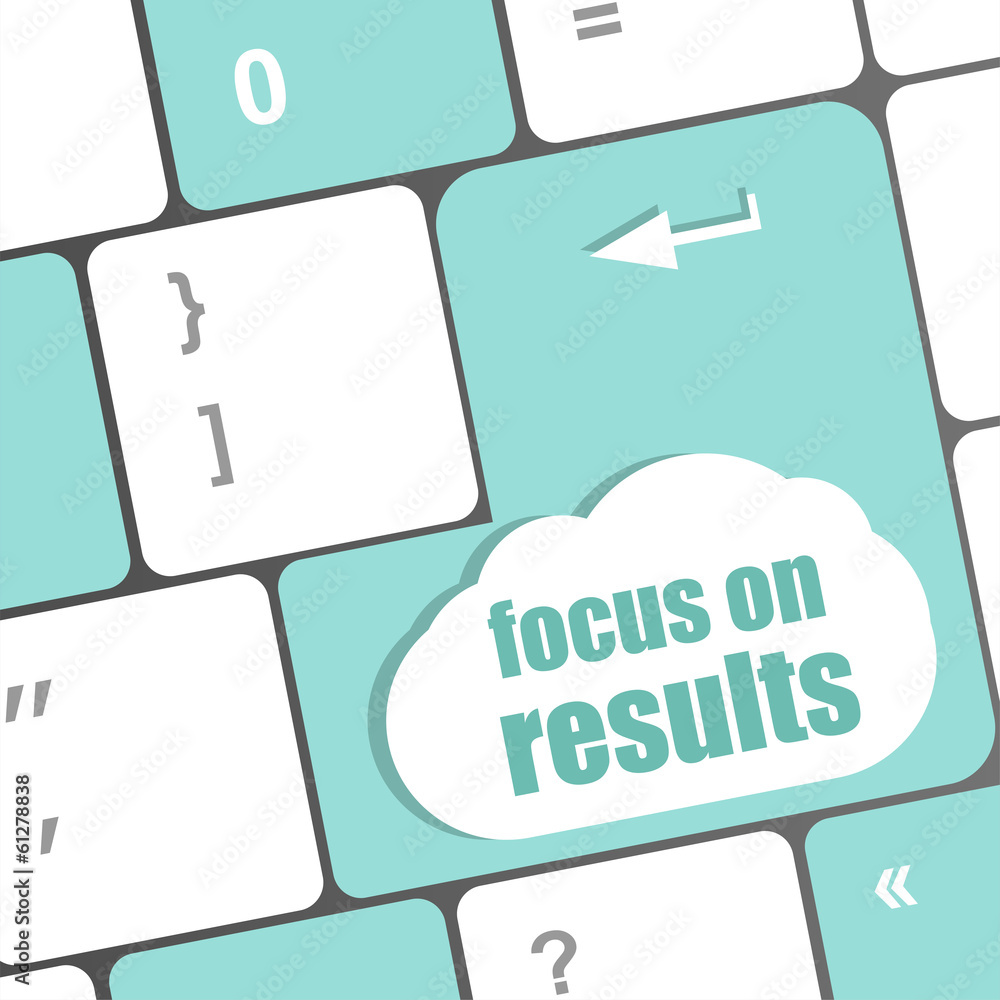 Poster modern keyboard focus on results text. technology concept