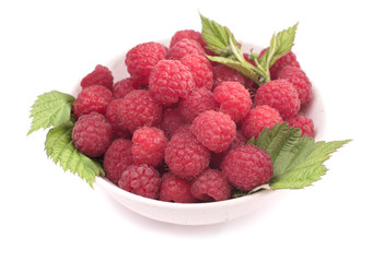 Bowl of raspberry isolated