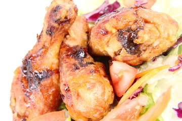 Fried chicken legs with side salad