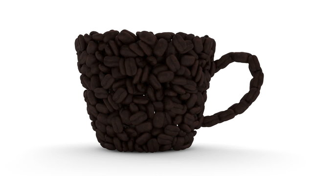 Coffee Cup made from coffee beans. HQ Video Clip with Alpha