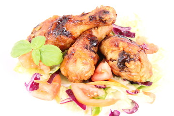 Fried chicken legs with side salad