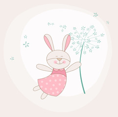 Baby Shower or Arrival Card - Baby Bunny with Flower - in vector