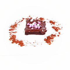 Brownie with chocolate and heart shape decoration