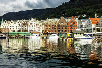 BERGEN, NORWAY: Historical buildings in waterfront Bryggen.