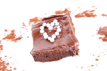 Brownie with chocolate and heart shape decoration