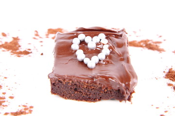Brownie with chocolate and heart shape decoration
