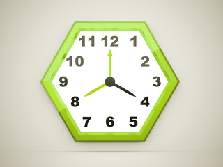 Green hexagonal clock rendered on dark